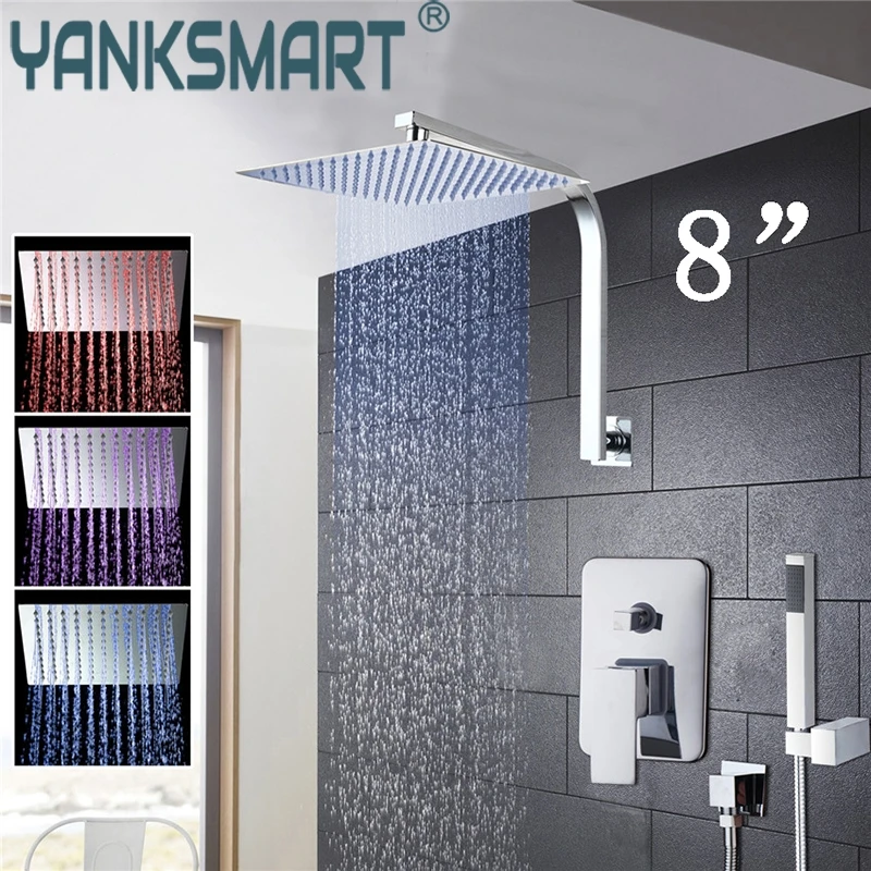 YANKSMART Douche Set 3 Kleuren LED Luxe Vierkante Regen 8 "Douchekop