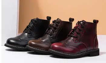 

Winter Martin Boots Children Cowhide Genuine Leather Kids Girls Classical Rome Style Lace up Zipper Shoes Warm Boys Snow BootsAA