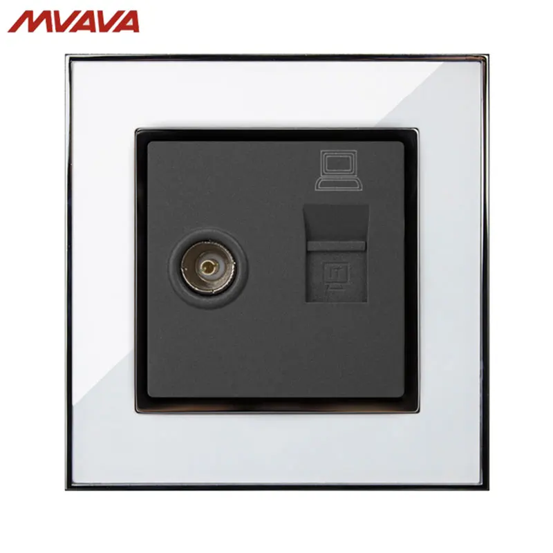 

MVAVA Computer Data+TV Receptacle RJ45 Data Outlet Internet Jack Plug Wall Decorative Socket Luxury Mirror White Free Shipping