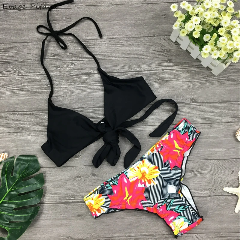 

New Floral Border Floral Printed Bikini Set Swimsuit Tankini For Women