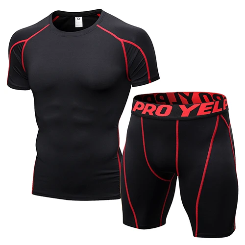 Популярный логотип на заказ, Быстросохнущий компрессионный фитнес-костюм, футболка для бодибилдинга, Спортивная мужская рубашка для занятий спортом на открытом воздухе - Цвет: black red line