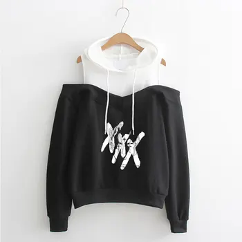 

XXX rapper hip hop with off-shoulder shirt with hood women's sweatshirt Japanese personality sweatshirt