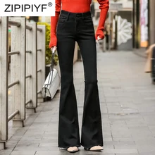 Женские джинсы черного цвета, джинсы с высокой талией, женские эластичные большого размера, растягивающиеся женские джинсы, потертые джинсы K405