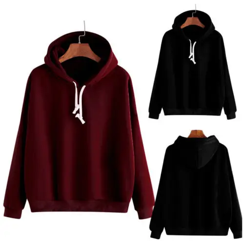 

Autumn Women Long Sleeve Casual Pure Color Sweatshirt Hoodie Simple Drawstring Loose Lady Plain Hooded Pullover Coat