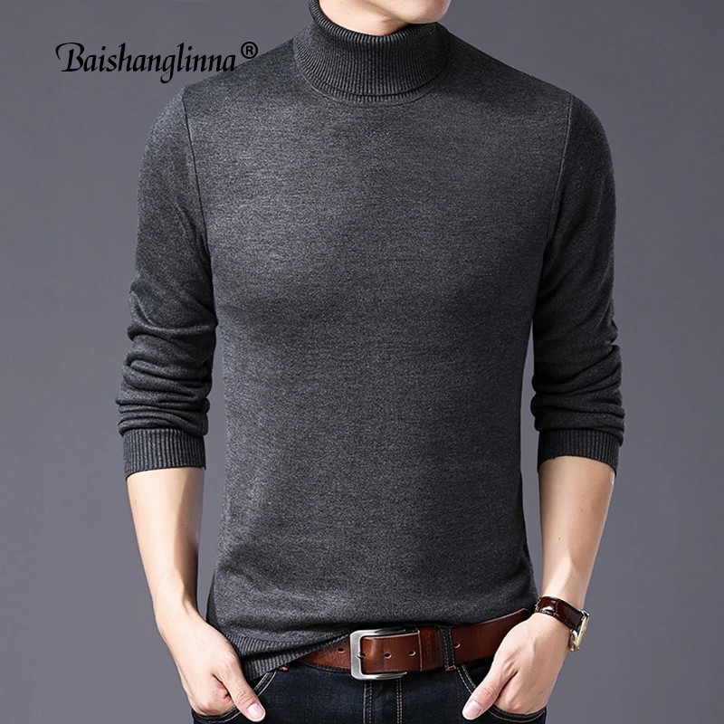 Baishanglinna Winter Thick Warm Sweater Men Turtleneck Mens Sweater Slim Fit Pullover Men Classic Wool Knitwear Pull Homme 18116