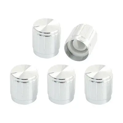 

5pcs Silver Tone 6mm D Shaft Insert Dia. Potentiometer Rotary Switch Knob Cap