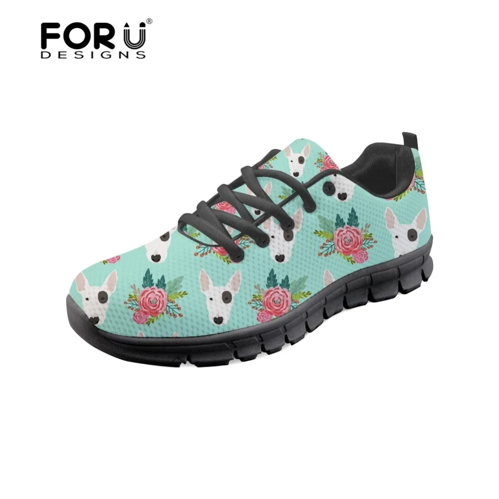 

FORUDESIGNS Cute Bull Terrier Dog Pattern Women's Flats Shoes Casual Sneakers Woman Comfortable Mesh Ladies Lace Up Shoes Mujer