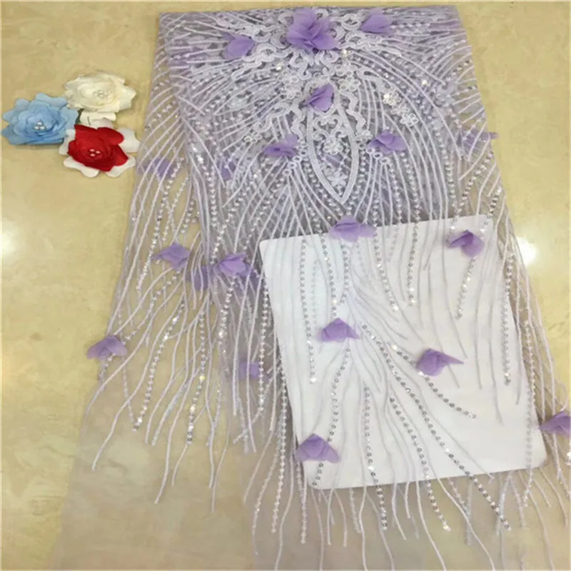 2019 Latest Nigerian Mesh lace fabric with sequins Embroidery African 3D Flower Tulle Lace Fabric for Wedding dress 2019 Latest Nigerian Mesh lace fabric with sequins Embroidery African 3D Flower Tulle Lace Fabric for Wedding dress