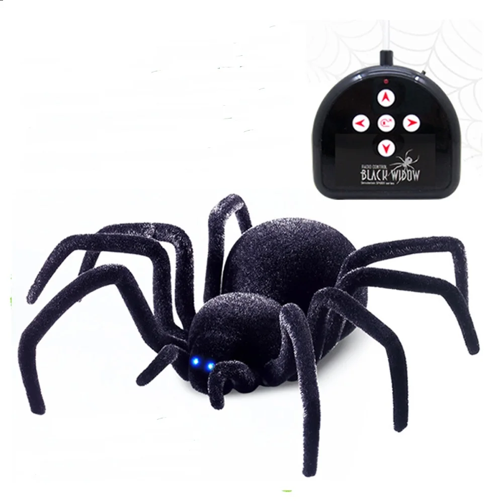 Electronic-pet-Remote-Control-Simulation-tarantula-Eyes-Shine-smart-black-Spider-4Ch-Halloween-RC-Tricky-Prank