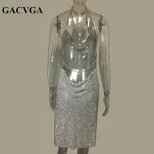 GACVGA 2017 Crystal Metal Halter Shining Summer Dress Women Beach Dress Sequin Mini Sexy Party Dresses Vestidos