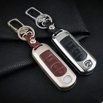 

New Arrival Car key ring for Mazda Axela CX-5 key Mental & Leather style Auto key Cover for Mazda 3 Buttons key Best Gift