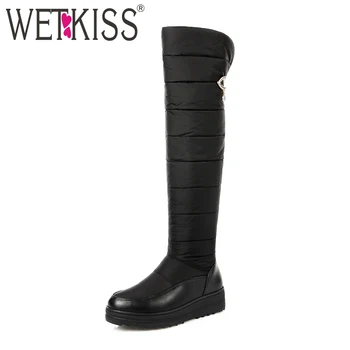 

WETKISS 2019 Brand Thick Plush Over the Knee Boots Keep Warm Snow Boots Women Zipper Shoes Platform Wedges Thigh Winter Boots