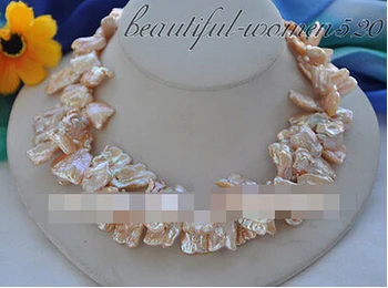 

LL<<< 0572 2strands pink baroque biwa freshwater pearl necklace 17inch