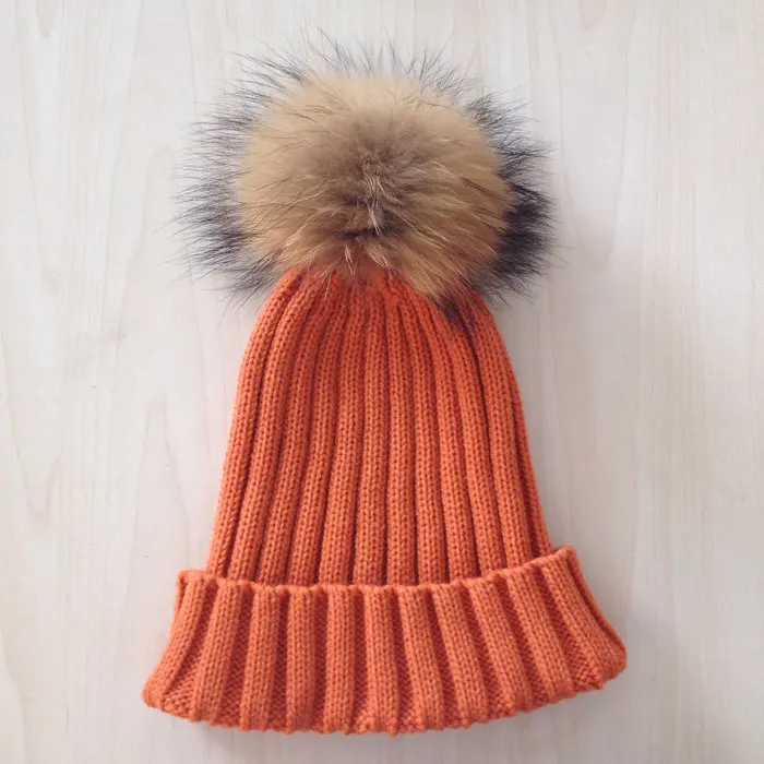 Зимой beanie связанный шлем меха образный колпачок для женщин и теплые зимние человек трикотажные шапочки ёенщин крышки и меховой шапке - Цвет: orange