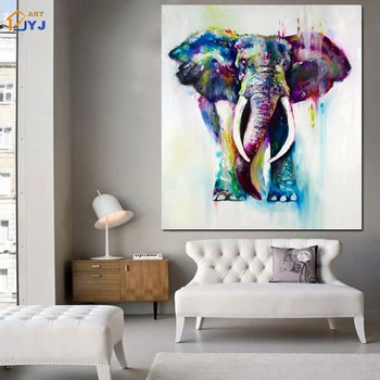 

Colored Elephant Picture for Living Room Hand painted Modern Abstract Oil Painting On Canvas Wall Art Decor Gift No Frame SL137
