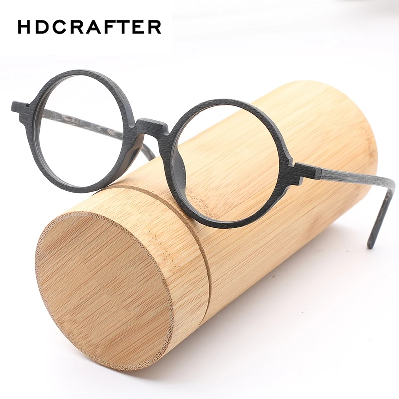 

HDCRAFTER Retro Round Wooden Eye Glasses Frames for Men Women Eyewear Frame Optical Eyeglasses Clear Lenses Computer Glasses