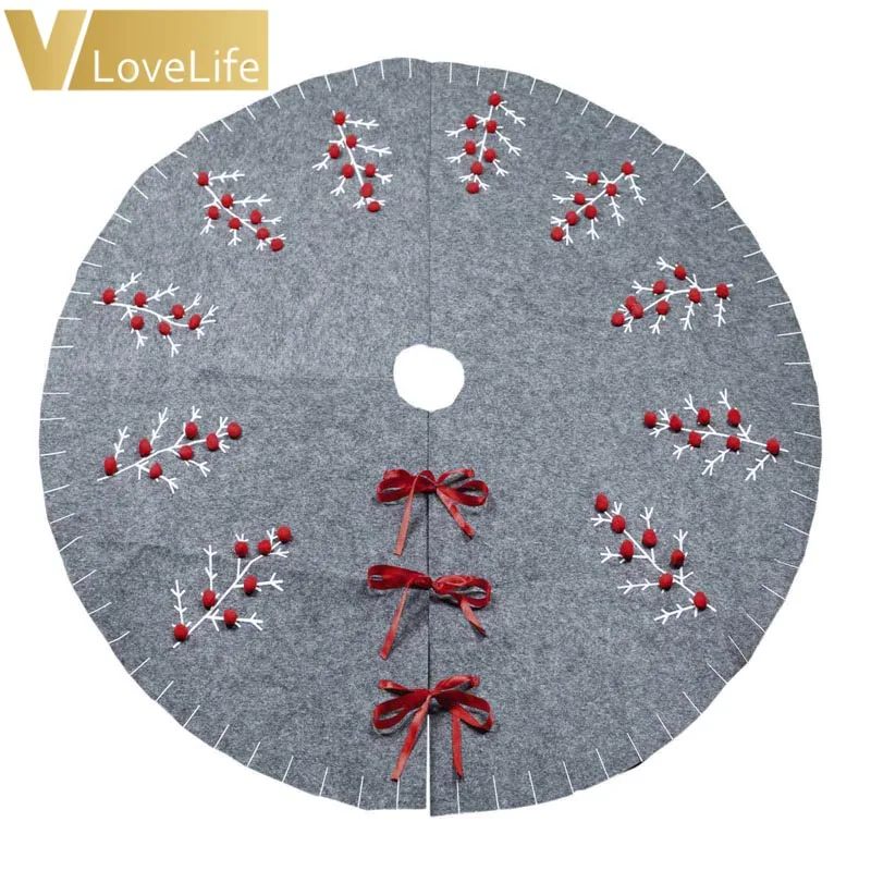 

48" Cute Red Ball Felt Christmas Tree Skirt Aprons Carpet for Home Xmas Christmas Tree Decoration Supplies