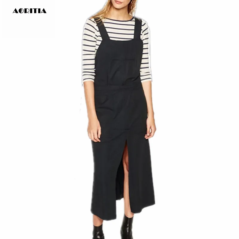 2016 Women Autumn Spaghetti Strap Dress Casual Bow Slash Dresses