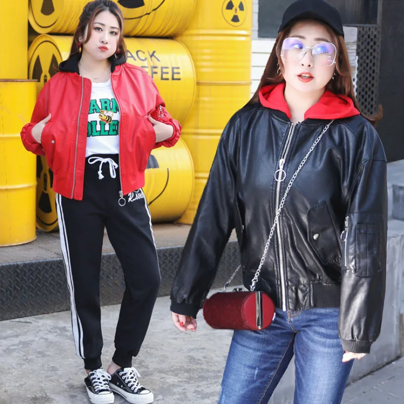 Women New Fashion 2019 Jacket Coat Plus Big Parker 3XL Obesity Female Short Jacket Korean Pu Imitation Leather Outerwear Spring Women New Fashion 2019 Jacket Coat Plus Big Parker 3XL Obesity Female Short Jacket Korean Pu Imitation Leather Outerwear Spring