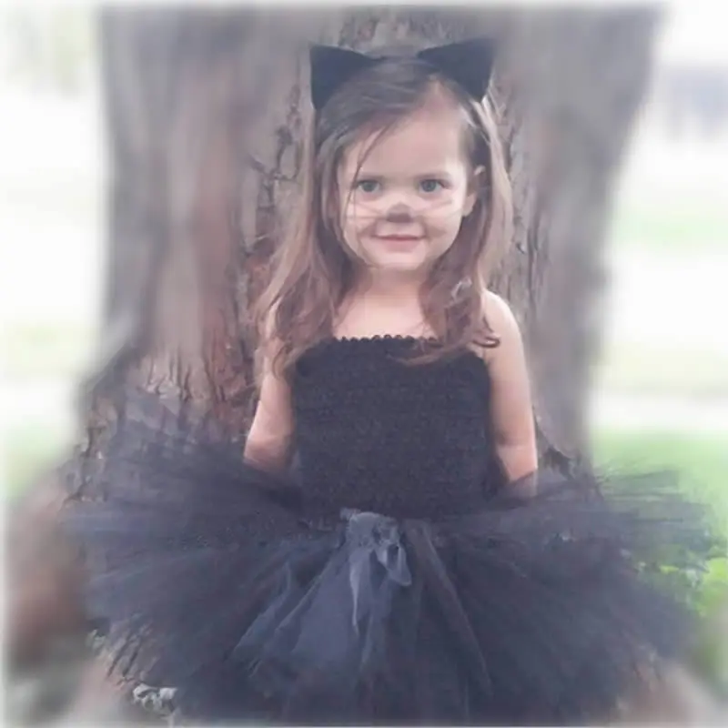 

2018 New Children's Cosplay Costumes High-end Custom Flower Girl Dresses 2-8Year Halloween Cat Gauze Dress