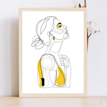 

Abstract Line Prints Drawn Female Portrait Poster Yellow Fashion Sketch Canvas Painting Minimalist Woman Art Decor Wall Picture