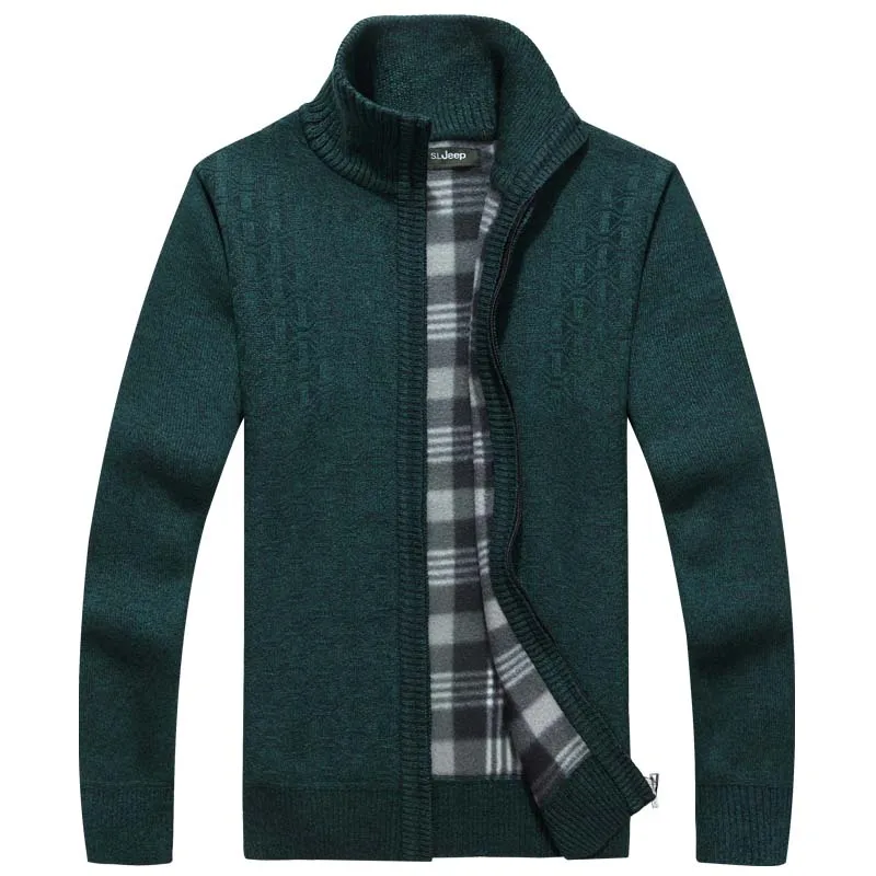 Новое поступление, осенне-зимние мужские кардиганы, свитера с воротником-стойкой, повседневная одежда для мужчин, свитер на молнии, теплая вязаная одежда, 55 - Цвет: dark green