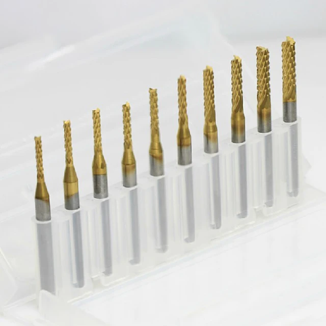 10pcs Titanium Coat Carbide 1.5mm 3.175mm End Mill Engraving Bits CNC