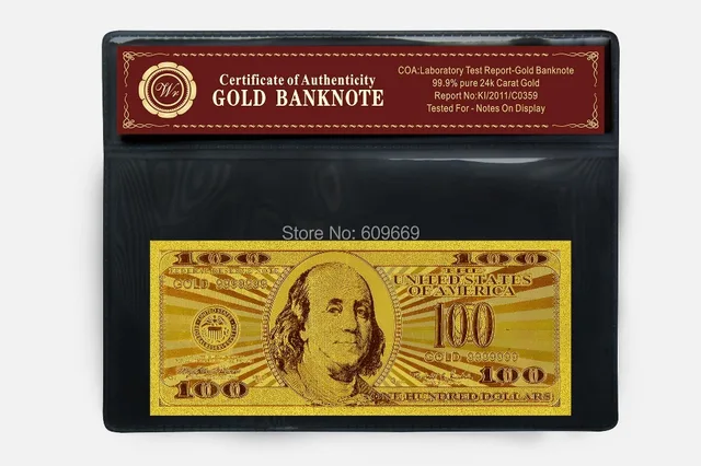 100 Dollars Gold 999 Us Banknote Bill With Certificate In Pvc 100 Dollars Gold 999 Us Banknote Bill With Certificate In Pvc Frame Mixed Purchase Acceptable