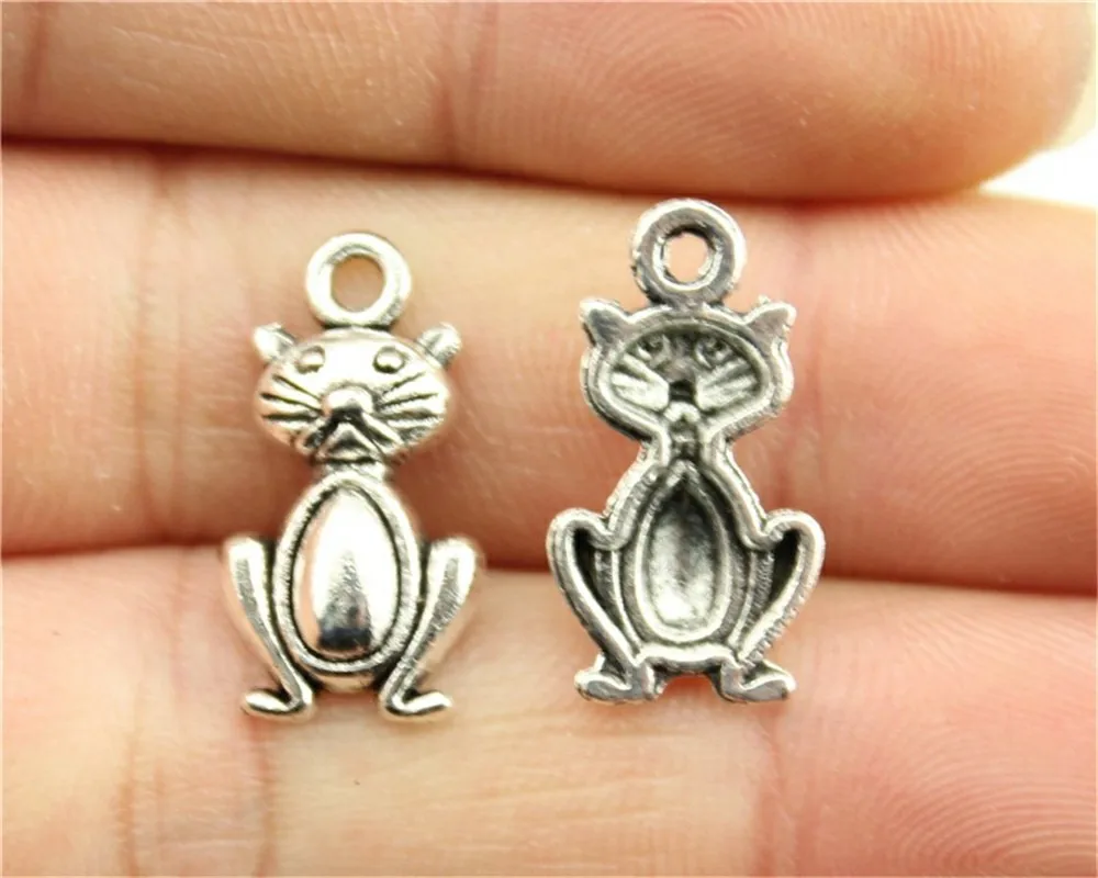 WYSIWYG 20pcs 20x11mm Cat Charm Pendants For Jewelry Making Antique Silver Cat Pendants Charm