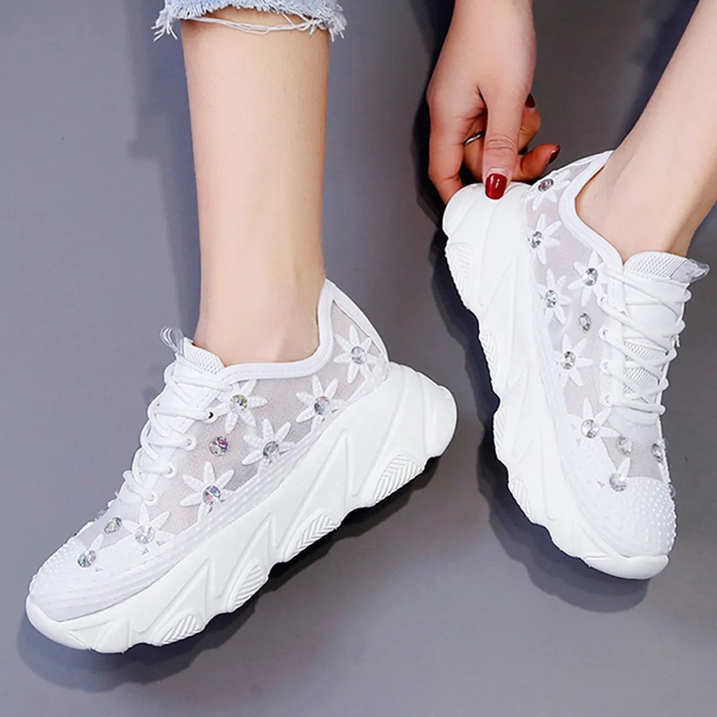 

KANCOOLD Women's Summer Sneakers Outdoor Sports Lace-Up Runing Mesh Breathable Shoes Heightening Increasing Footwear