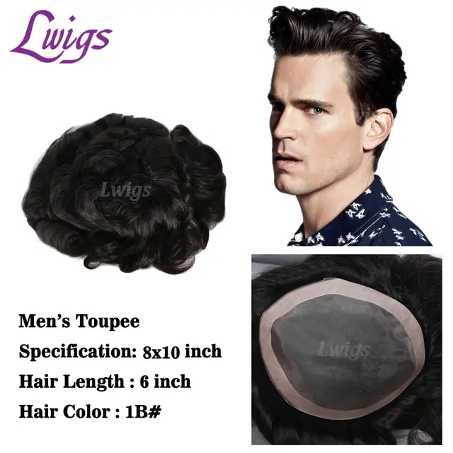Lwigs Men's Toupee Wigs 8x10 Inch Mono Around Thin Skin Human Hair Wigs