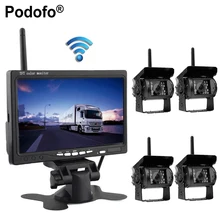 Podofo 7 “Wireless Auto Sistema di Rearview Schermo Monitor Backup Camera 4 Telecamere di Retrovisione Visione Notturna di IR Impermeabile Per Bus Truck
