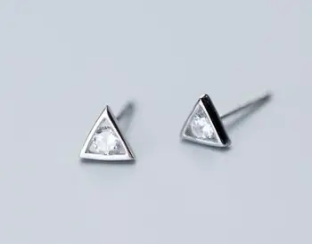 

5mm*6MM lady 100% REAL. 925 Sterling Silver Fine Jewelry White cz stone into the Triangle Geometric stud Earrings cute GTLE2172