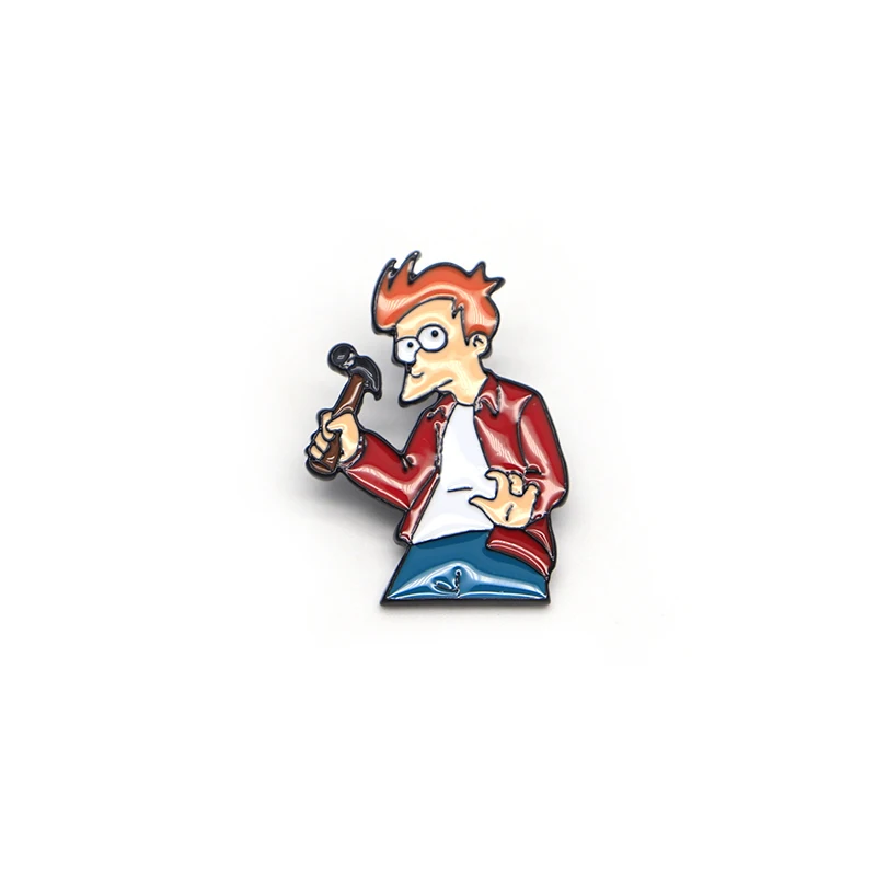 Мультфильм аниме-броши для мужчин Futurama эмалированные булавки для детей нагрудные булавки "Сумка" джинсовая куртка значок Philip J. Fry брошь SC4790