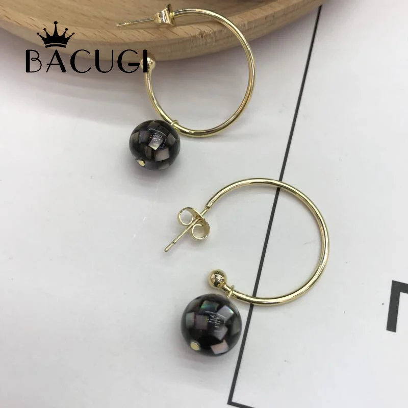 

2019 New Vintage Fashion Round Handmade Mosaic Nature Baroque Mother of Pearl Earrings Accessories for Women