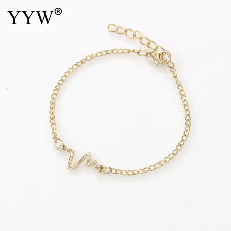 gold color plated Новая мода Простой Личность Bileklik сердце рисунок молния браслеты пара сердцебиение частота браслет Pulseras Mujer - Окраска металла: gold color plated
