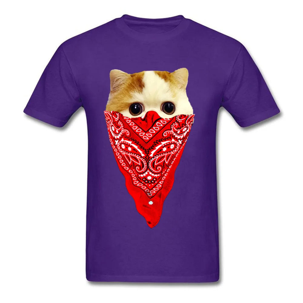 Cutest Gangster Cat Slim Fit Printed On T-Shirt Round Neck Cotton Fabric Short Sleeve Tops T Shirt for Men T Shirts Summer Fall Cutest Gangster Cat purple