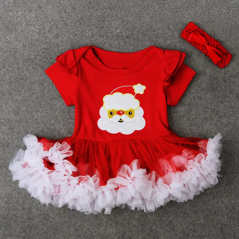Новорожденных модные милые очаровательные для малышей для маленьких девочек Рождество пачка хлопок Платье с круглым вырезом повязка на голову комплект одежды 0-18 м