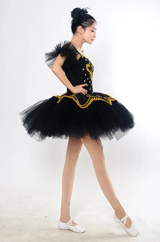 Женское балетное трико, Женская балетная пачка на взрослого платье, черно-белое Лебединое озеро, балетное платье-пачка, костюм с украшением из бриллиантов