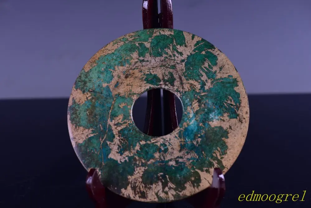 Редкий старый QingDynasty HeTian Jade BI зеленый благословит мир и богатство ручная резьба