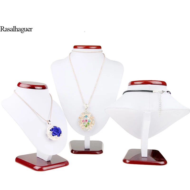  Hot Selling White PU Leather Jewellery Display Necklaces Bust Pendants Stand Choker Holder Jeweller