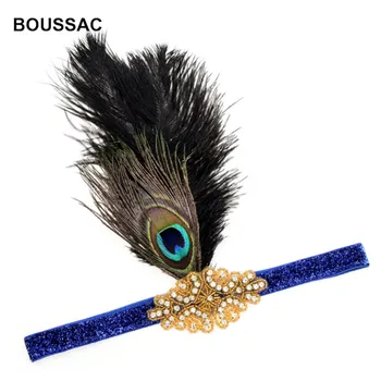 

Peacock Feathers Hair Accessories Rhinestone Women Feather Headband Beaded Sequin Hair Band Vintage Gatsby Party Headwear KNJH03