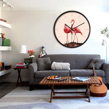 

10/12/14 Inch Nordic Style Wall Clock Flamingo Pattern Needle Mute Quartz Hanging Watch Living Room Wall Decoration Crafts Clock