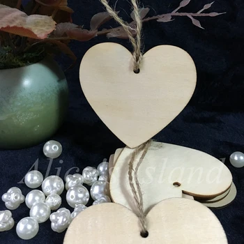 

100pcs/lot 65mm Wooden heart with hemp rope Wedding decoration scrapbooking diy wedding tags valentine decoration hobby craft