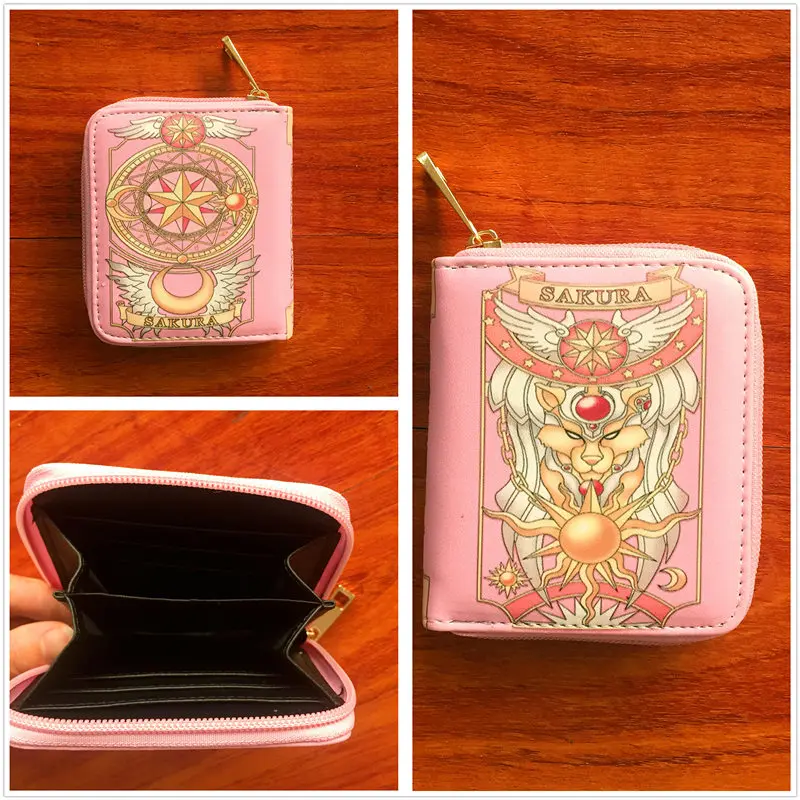 

New arrivel cosplay anime card captor sakura women wallets female cards holders cartoon short leather wallets with zipper W730