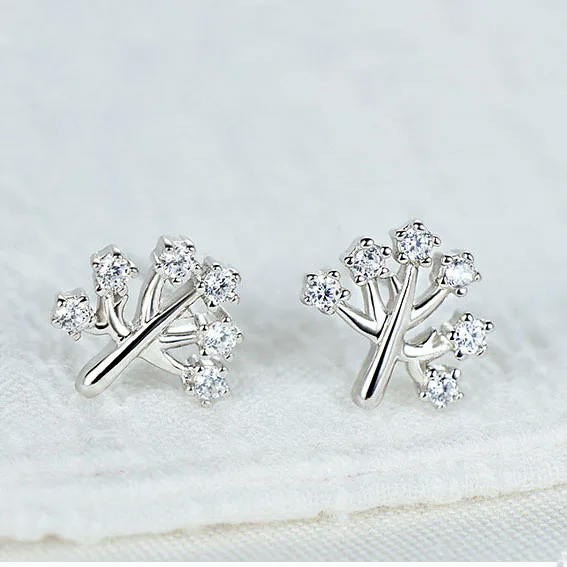 Серьги гвоздики в виде листьев с фианитом|stud earrings|jewelry earringsjewelry silver earrings |