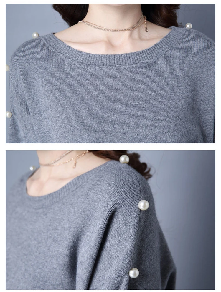 Winter Autumn knitting beading sweater and lace skirt suit women details (1)