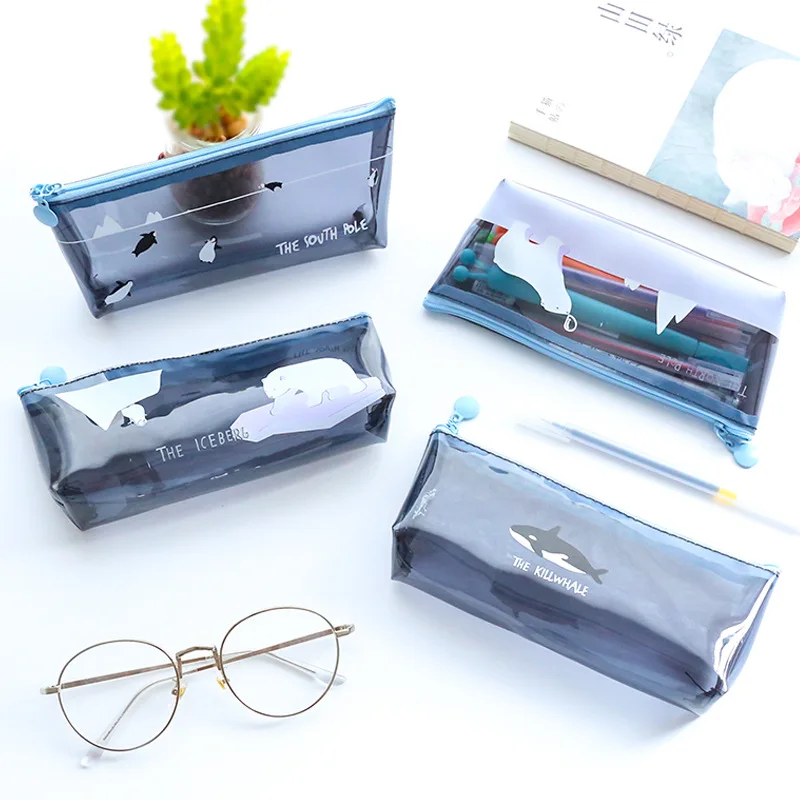 

Cute Cartoon Transparent Jelly Gel Pencil Case Kawaii Polar Bear Penguin Waterproof Pencil Bag Stationery Office School Supply