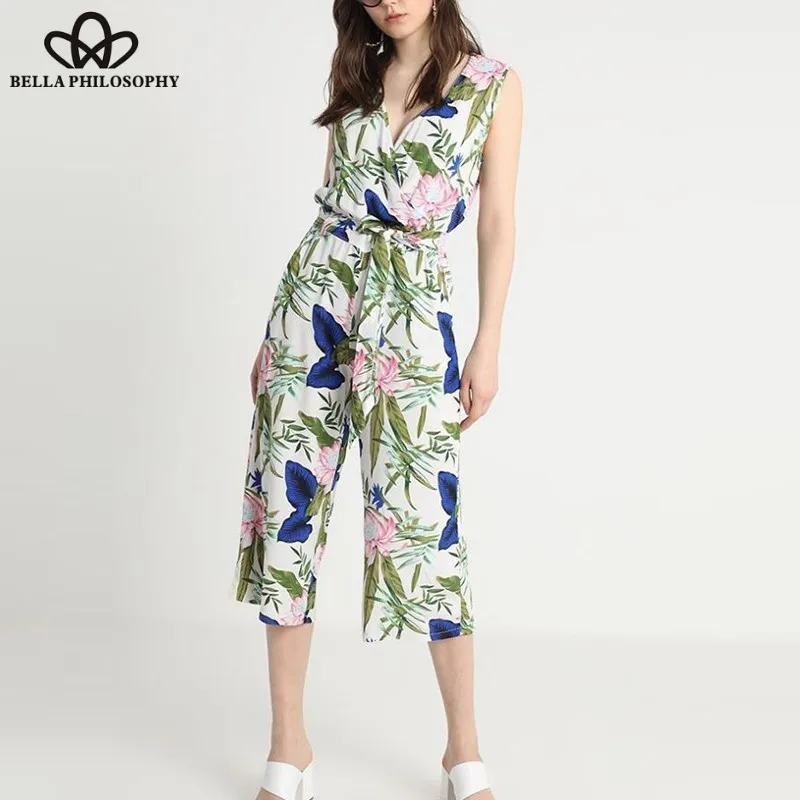 2019 Summer Sleeveless Sexy Jumpsuit Vintage Print Floral Female Boho Jumpsuits Casual Holiday Lady Loose Beach Romper Wonder