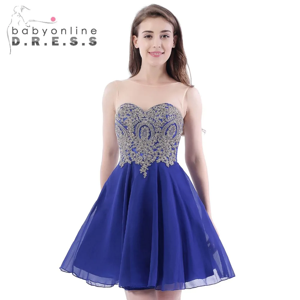 Under 40 Royal Blue Sexy Sheer Neck Short Prom Dresses